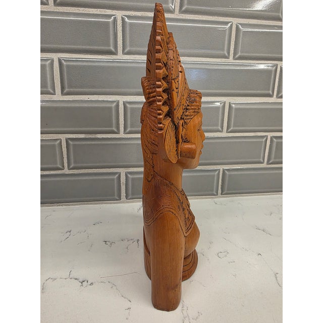 Art Deco Mid-Century Balinese Art Deco Crowned Legong Dancer Bust in Premium Hardwood For Sale - Image 3 of 12