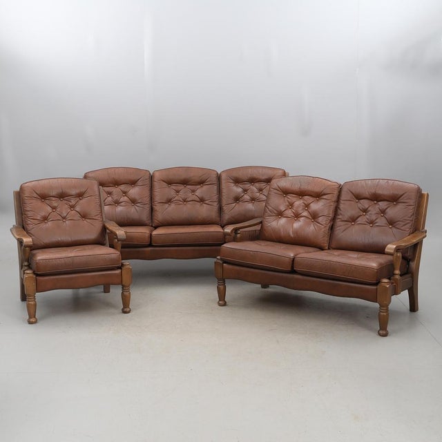 Vintage Three-Piece Sofa Set in Leather, 1980, Set of 3 For Sale - Image 3 of 18