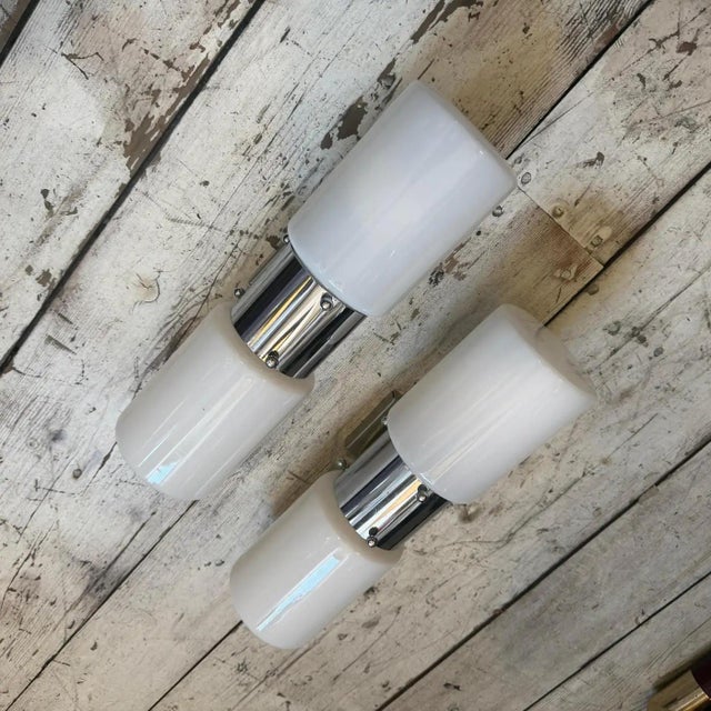 Set of Two 1960s Space Age Steel and Glass Italian Big Wall Sconces by Mazzega For Sale - Image 10 of 17