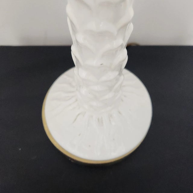 Antique White Mid 20th Century White Porcelain Palm Tree Table Lamp For Sale - Image 8 of 16