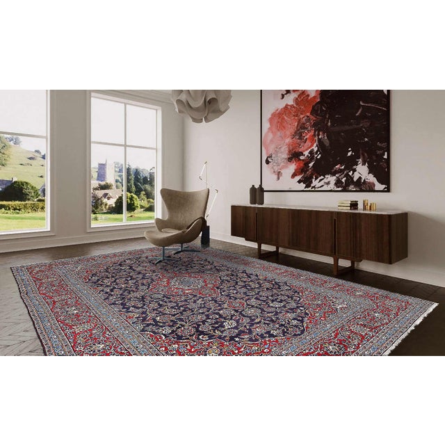 Pasargad DC Navy Blue Fine Hand Knotted Persian Kashan Rug For Sale - Image 4 of 4
