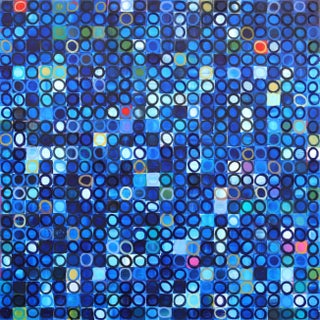 "576 Circles V3" Dynamic Blue Contemporary Abstract Geometric Pattern-Based Artwork Painting by Brandon Neher For Sale