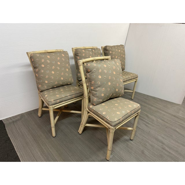 McGuire Furniture Lattice Back & Seashell Printed Dining Side Chairs and Glass Bistro Table, 28 Inches For Sale - Image 12 of 12