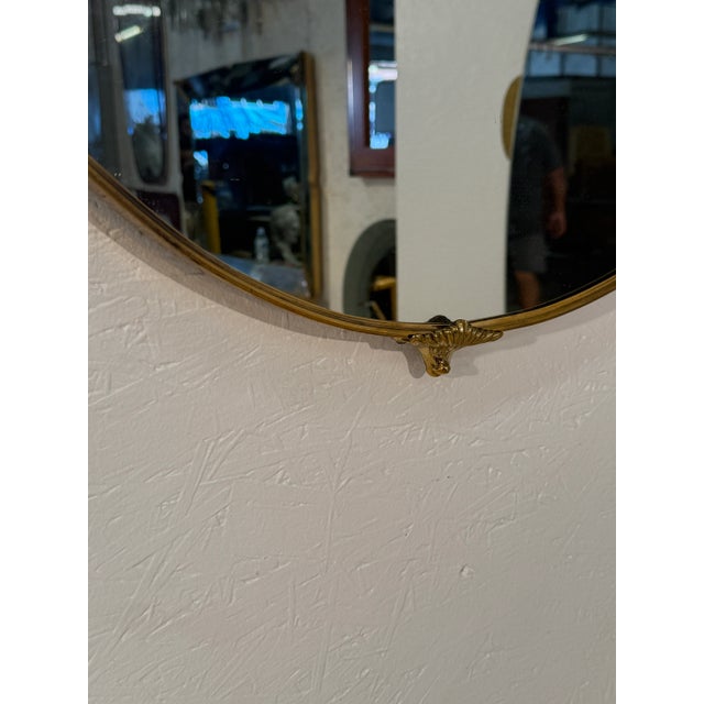 Round Brass-Framed Wall Mirror With Decorative Mounts, Italy 1960s For Sale - Image 4 of 7