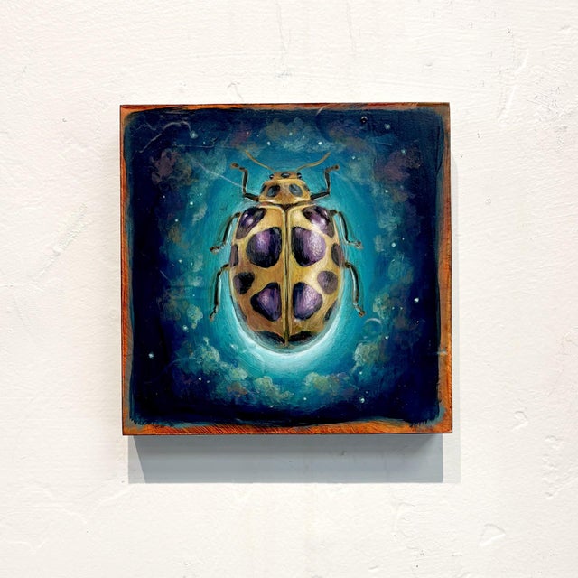 Space Beetle 02 by Stacy D'Aguiar | Acrylic on wood Illustration of a beetle against a cosmic background For Sale