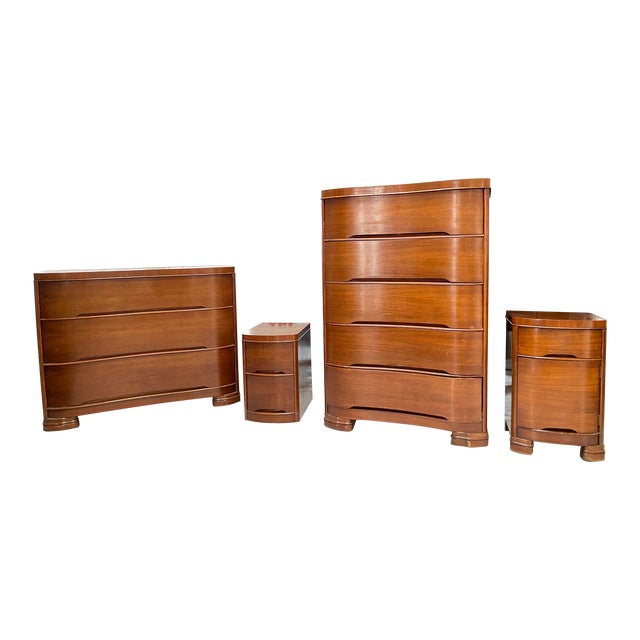1930s Art Deco Tri Bond Furniture Company Mahogany Set - Set of 4 For Sale