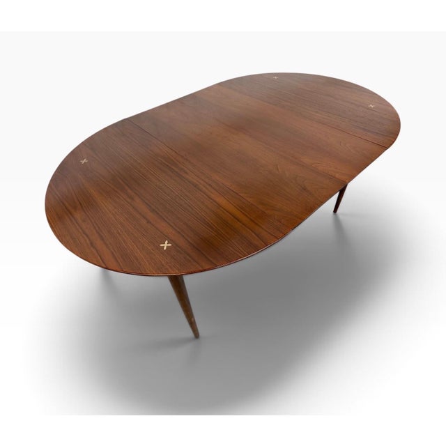 Wood Mid-Century Modern American of Martinsville “Accord” Round Walnut Dining Table For Sale - Image 7 of 10