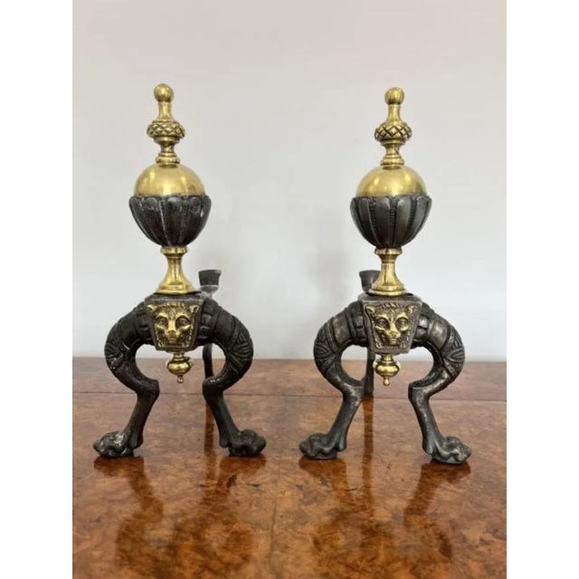 Antique Victorian Brass and Iron Fire Dogs, 1860, Set of 2 For Sale - Image 3 of 6