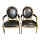 Set of 2 - 18th Century Original French Leather Upholstered Chair For Sale