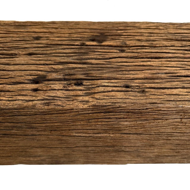 Wood Vintage Old Railway Wood Rustic Beam Bench For Sale - Image 7 of 7