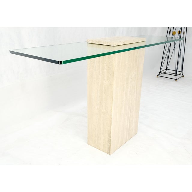 Rectangle Travertine Stone Base Glass Top Italian Console Sofa Table MINT! For Sale - Image 17 of 17