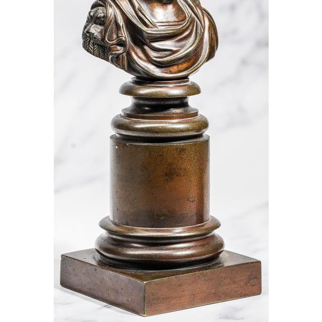 Amazing Pair Antique Bronze English Neoclassical Grand Tour Statue Sculpture Bust Royalty Home Decor For Sale - Image 11 of 17