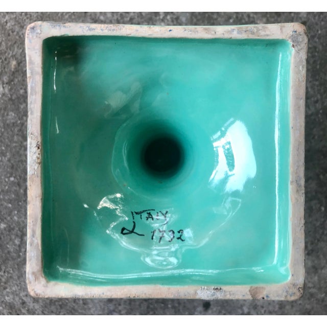 Ceramic Italian Ceramic Pedestal Urn With Handles in Green For Sale - Image 7 of 10