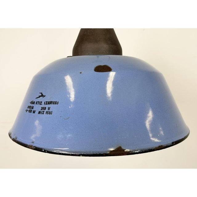 Industrial Blue Enamel and Cast Iron Pendant Light, 1960s For Sale - Image 4 of 16