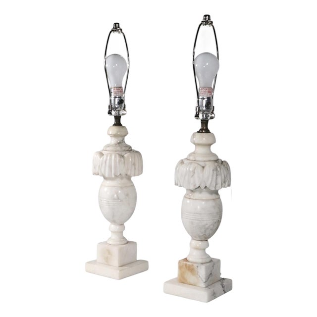 Mid 20th Century Neo Classical Carved Marble Table Lamps - a Pair For Sale