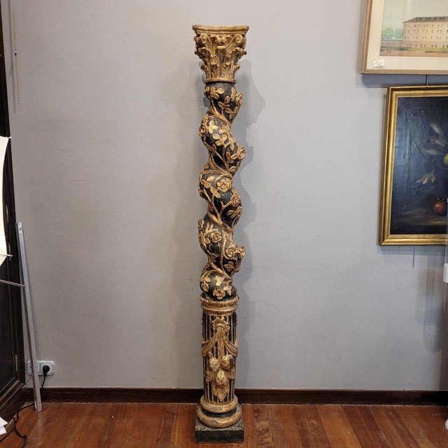 Spanish Artist, Solomon's Column, 18th Century, Gilded and Painted Wood For Sale - Image 6 of 18
