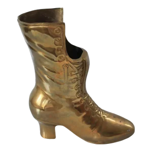 Vintage Victorian Ladies Brass Boot Planter or Vase