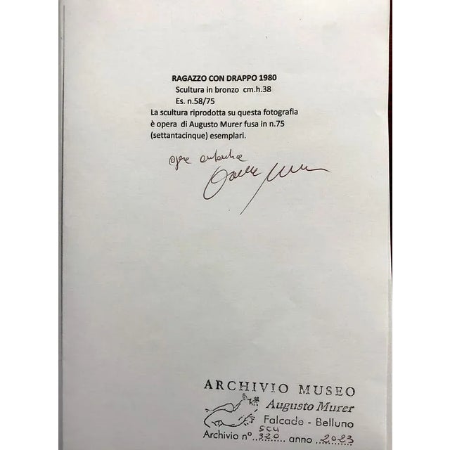 Black Augusto Murer, Boy with a Drape, 1980, Bronze For Sale - Image 8 of 9