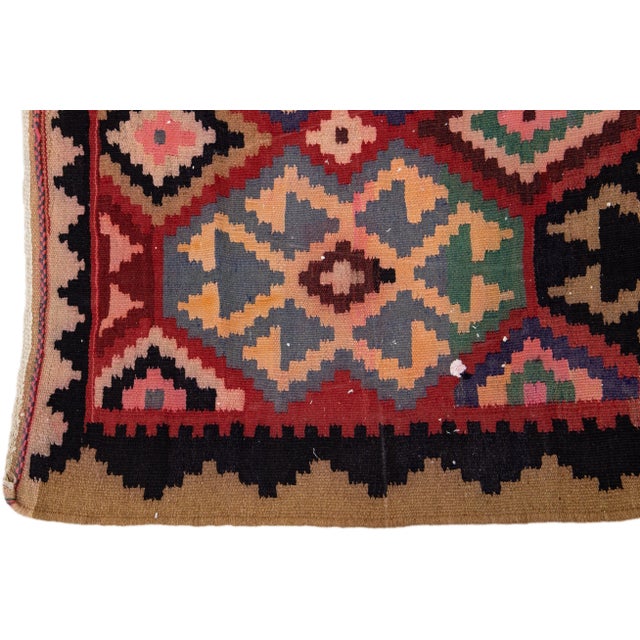 1960s Vintage Turkish Kilim Multicolor Handmade Geometric Wool Rug For Sale - Image 4 of 8