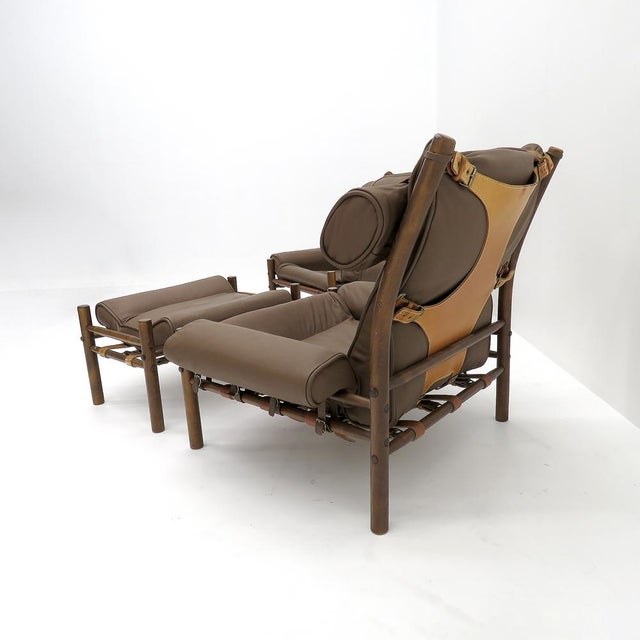 Chocolate Arne Norell ‘Inca’ Leather Chairs and Ottoman, 1970 For Sale - Image 8 of 10