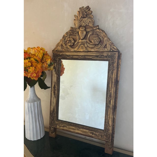 19th Century French Bridal Mirror W/ Carved Frame For Sale - Image 4 of 13