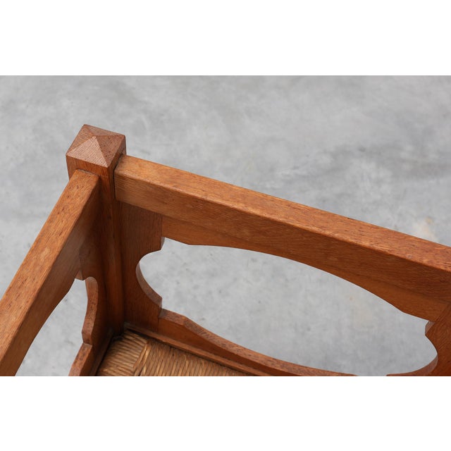 Brown Art Deco Oak Corner Chair with Cut‑Out Backrest and Rush Seat, Belgium, 1920 For Sale - Image 8 of 11