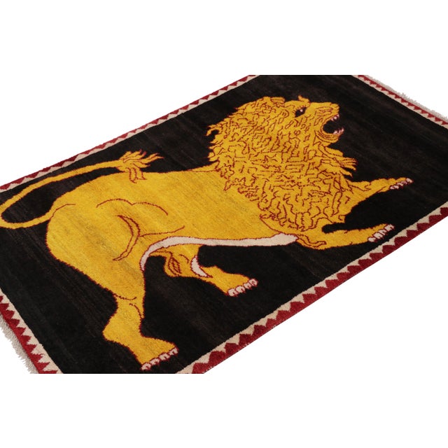 Rug & Kilim Vintage Gabbeh Persian Rug, Gold and Black With Lion Pictorial - Rug & Kilim For Sale - Image 4 of 7