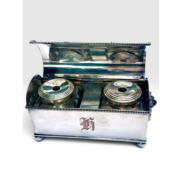 Early 20th C. English Silver-Plated Treasury Desk Casket Inkstand by W. Adams. For Sale In West Palm - Image 6 of 12