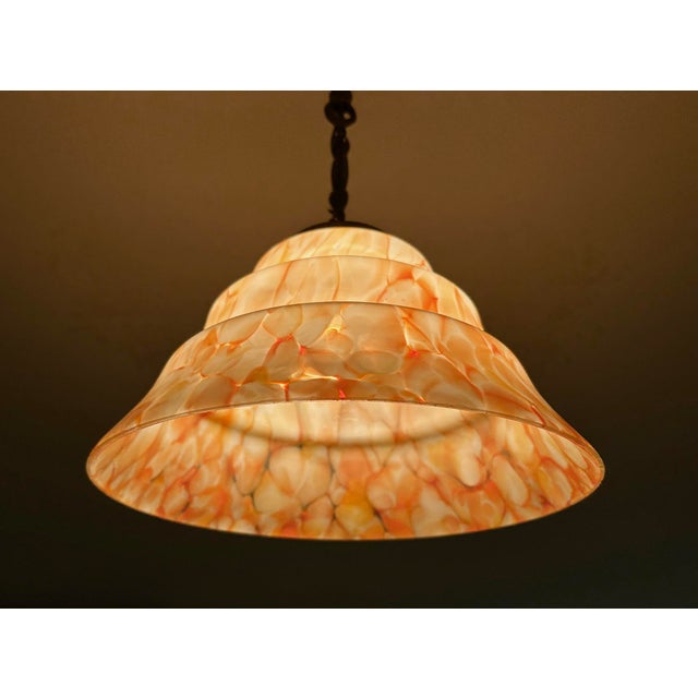 Art Deco Pendant Light in Pink Marble Glass, 1930s For Sale - Image 6 of 18