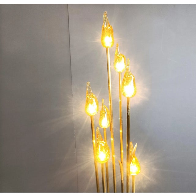 Metal Murano Glass Leaf Floor Lamp, 1980s For Sale - Image 7 of 13