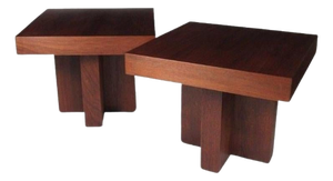 Mid 20th Century Milo Baughman Style Walnut Cruciform End Tables