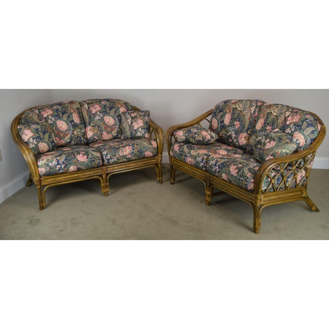 Quality Rattan Curved Back Loveseats With Custom Floral Upholstered
