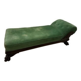Antique Victorian Fainting Chaise Lounge – Tufted Upholstery & Carved Claw Feet For Sale