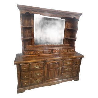 Late 20th Century Rustic Southwestern-Style Wood Dresser With Mirror Hutch For Sale