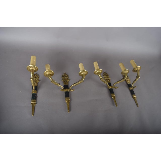 Traditional Vintage French Empire Style Torch Wall Sconces in Gilt Bronze, 1950s, Set of 4 For Sale - Image 3 of 18