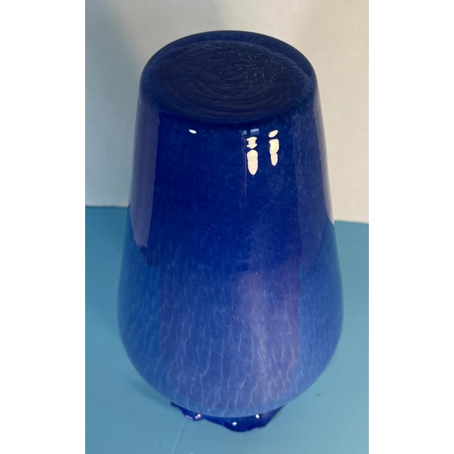 Murano Blue Ruffled Art Glass Vase For Sale - Image 11 of 12