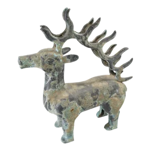 20th Century Chinese Chinoiserie Archaistic Verdigris Bronze Deer Figure