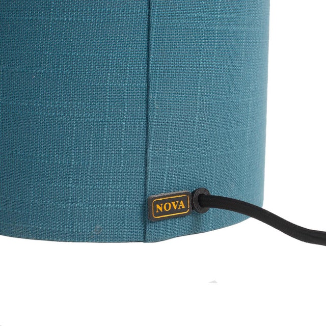 Metal Moonlight Table Lamp - Turquoise Linen Shade, Dimmer Switch For Sale - Image 7 of 9