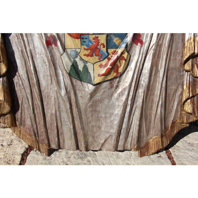 Large Heraldic Mantle in Carved and Painted Wood, 1890s For Sale - Image 9 of 11