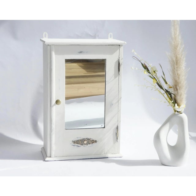 Antique Shabby White Mirror Medicine Cabinet For Sale - Image 10 of 11