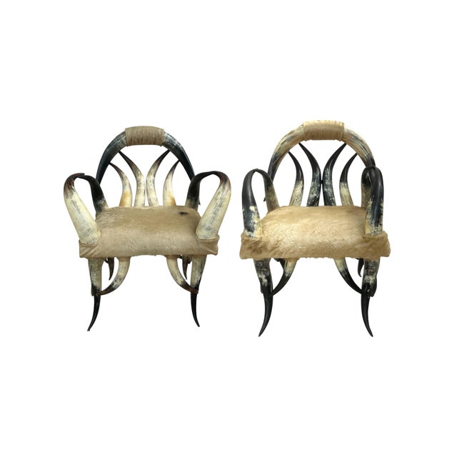 Pair of Rare Vintage Steer Horn &Amp; Cowhide Rustic Southwestern Armchairs. For Sale