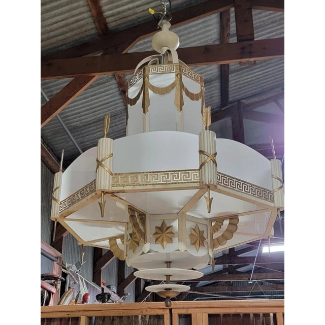 Exceptional and historic Art Deco theater chandeliers Created for the Encore Theater in Burlingame, California, opening in...