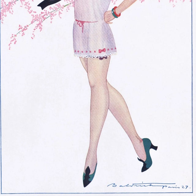 1927 Art Deco Print-Semi-Nude Flirtacious Lady For Sale - Image 4 of 5