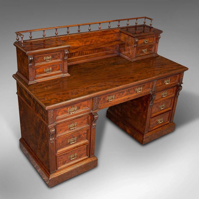1860s Grand Antique Victorian English Satinwood Executive Desk For Sale - Image 6 of 13