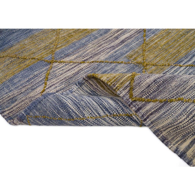 Contemporary Flatweave Hand-Knotted Wool Rug by Azele Studio For Sale - Image 3 of 9