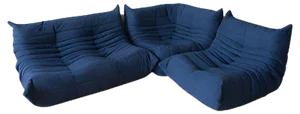 Blue Microfiber Togo Lounge Chair, Corner Chair and 2-Seat Sofa by Michel Ducaroy for Ligne Roset, Set of 3