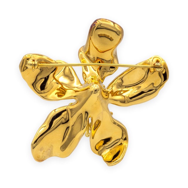 Tiffany and Co. Tiffany & Co. Vintage 18k Yellow Gold Diamond Azalea Brooch For Sale - Image 4 of 7