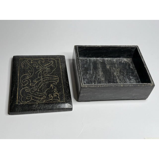 Stone Abstract Etched Black Marble Lidded Decorative Box For Sale - Image 7 of 12