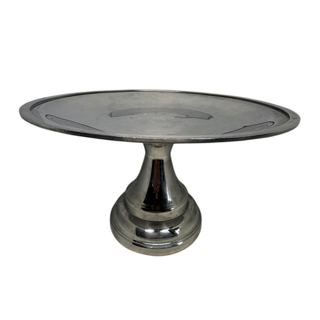 Late 20th Century Vintage Stainless Steel 7” Tall Pedestal Cake Stand For Sale - Image 5 of 12