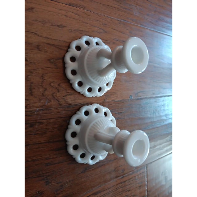 Vintage Fenton Milk Glass Pedestal Candle Holders- a Pair For Sale In Dallas - Image 6 of 7